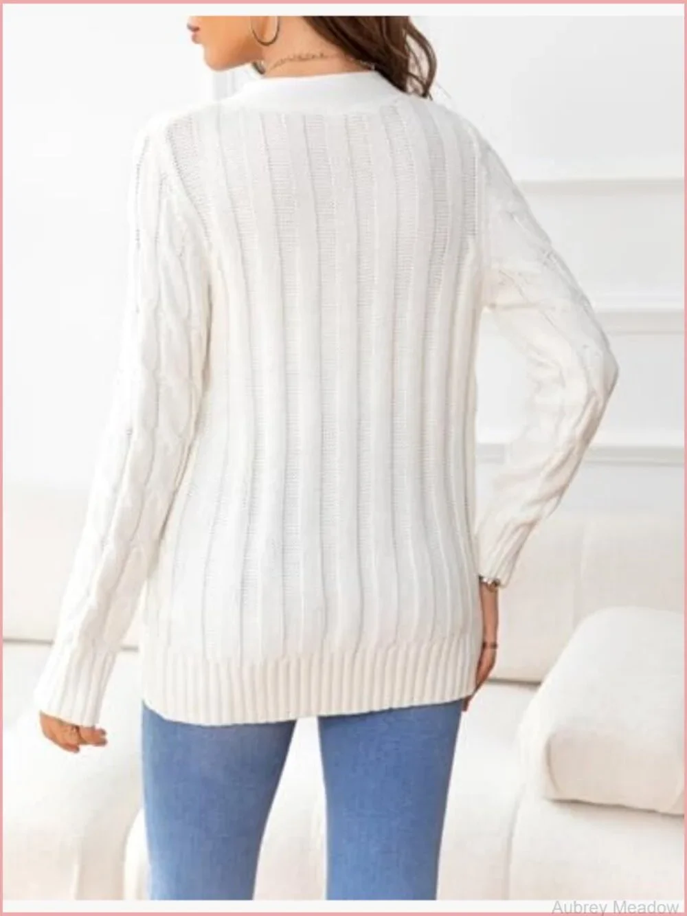 Women's Cardigan Sweater Open Front Cable Knit Button Down Casual